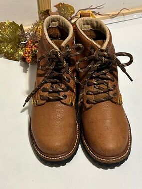 Brown Leather Lace-Up Work Boots